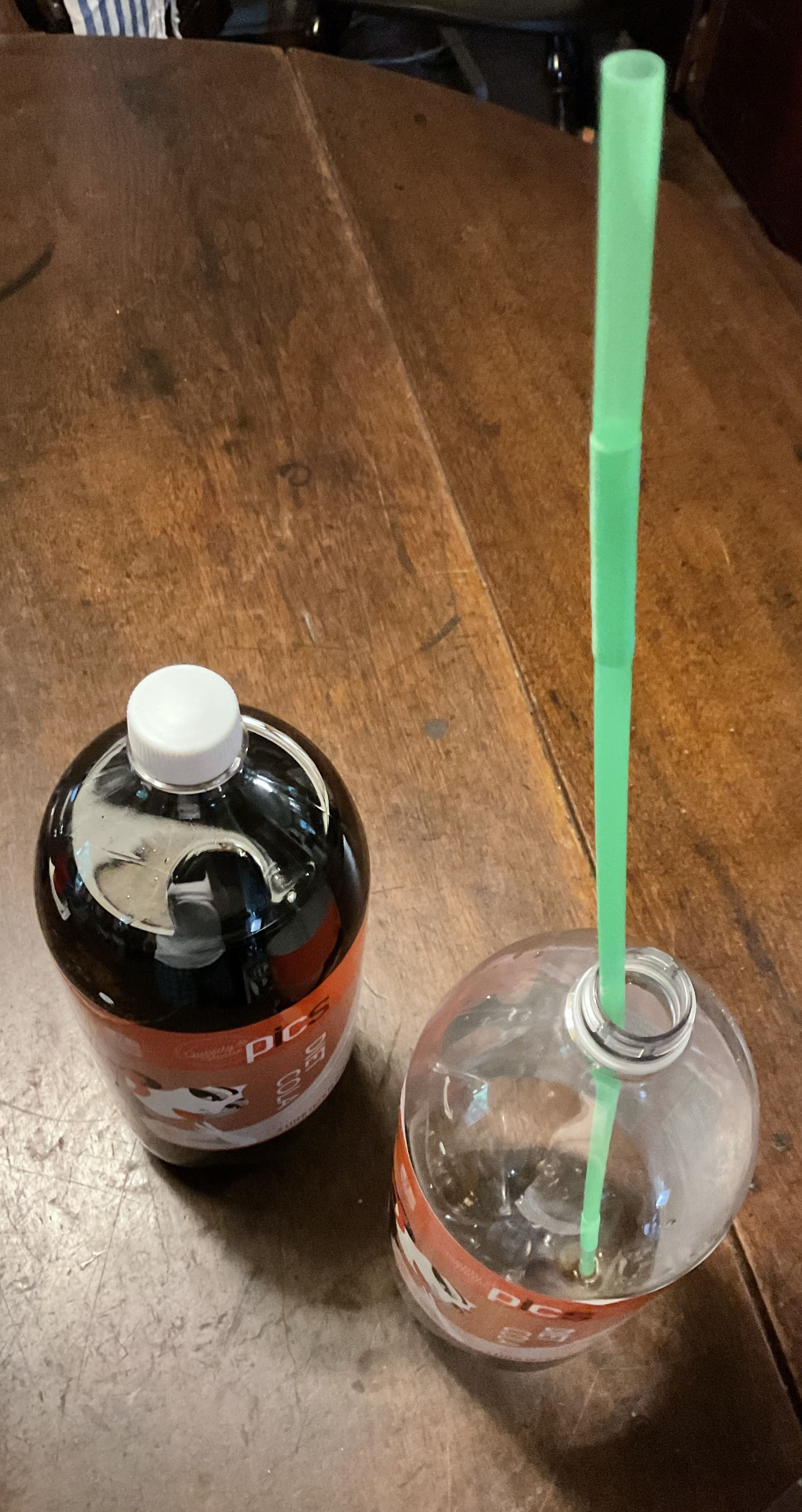 Straw inserted into empty bottle